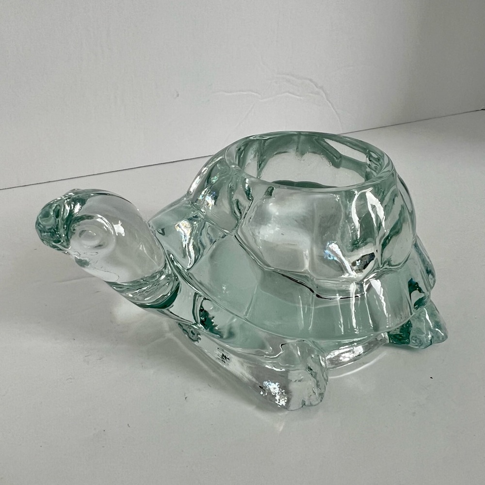 VINTAGE INDIANA GLASS TURTLE Tortoise VOTIVE Candle HOLDER Clear Crystal
